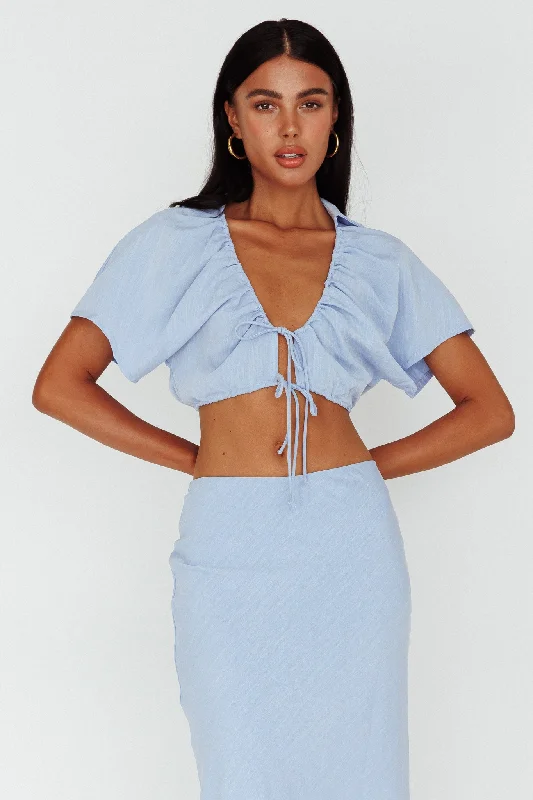Party Casual Dresses for a Night Out​ Coast To Coast Tied Crop Top Blue