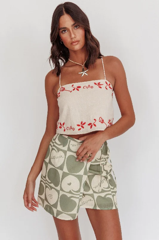 Outdoor Event Casual Dresses in Durable Fabrics​ Sorrento Summer Embroidered Crop Top Oat