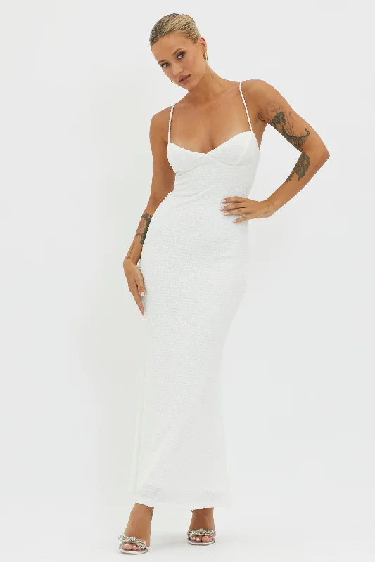 Long - Sleeve Casual Dresses in Lightweight Fabrics​ Lennox Elastic Back Bodycon Dress White
