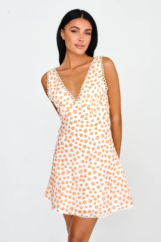 DIY - Inspired Casual Dresses with Customizable Elements​ Miss Divine V-Neck Sun Dress Flower Tangerine