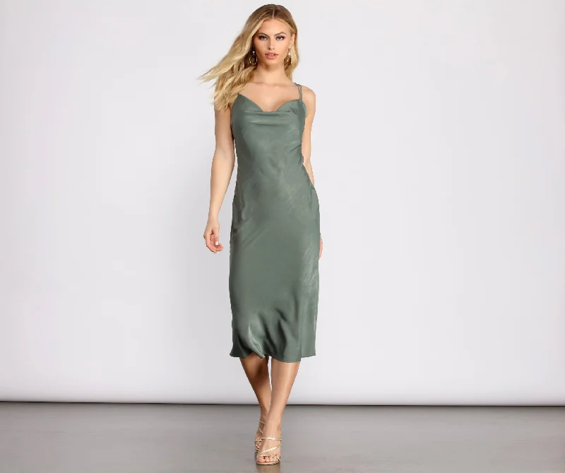 Work - from - Home Casual Dresses for Comfort and Style​ Sleek Ya Out Cowl Neck Midi Dress