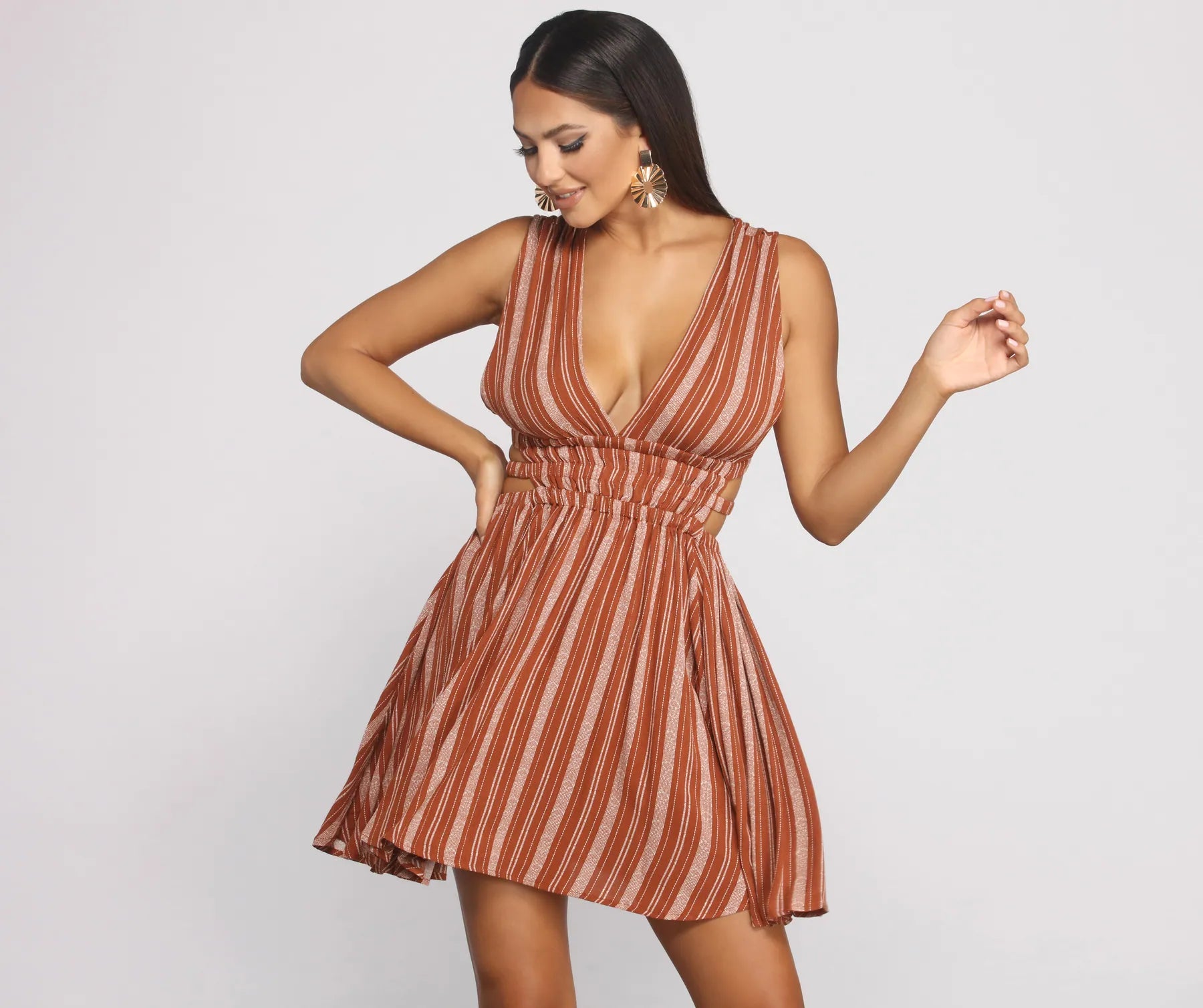 Abstract - Printed Casual Dresses for a Contemporary Vibe​ Season of Stripes Cutout Gauze Mini Dress