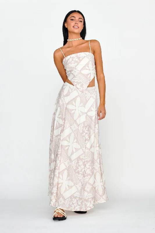 Button - Front Casual Dresses with Decorative Buttons​ Sought After Maxi Skirt Print Latte