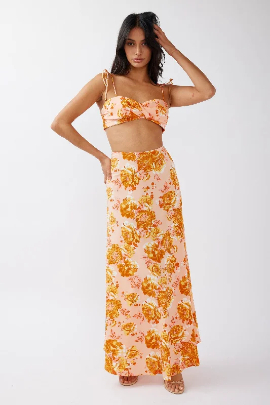 Floral Printed Casual Dresses for Summer​ Gabbi Maxi Skirt Floral Print Orange