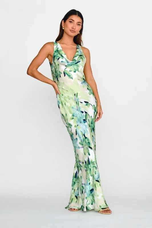 Geometric - Patterned Casual Dresses for a Modern Style​ Cassiopeia Open Back Maxi Dress Lily Print Blue
