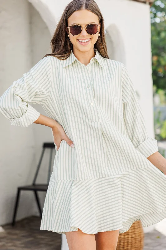 Argyle - Printed Casual Dresses in Pastel Hues​ The Mover Sage Green Striped Dress
