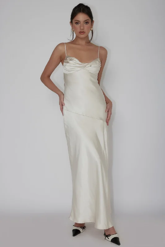 Festival - Inspired Casual Dresses with Bohemian Flair​ Amity Twist Bust Split Maxi Dress Champagne