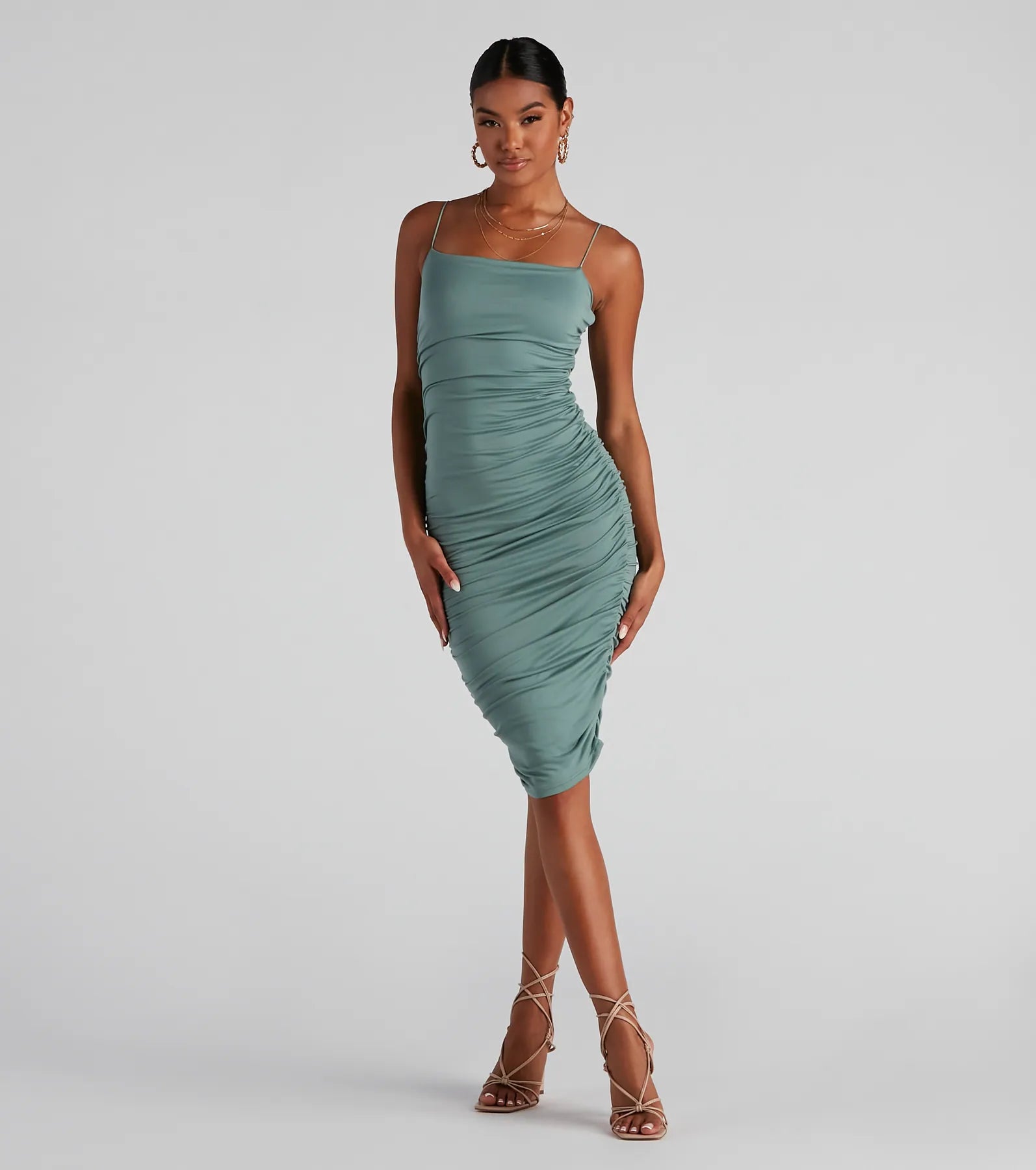 Faux Fur - Lined Casual Dresses for Winter Warmth​ Level Up Ruched Knit Midi Dress