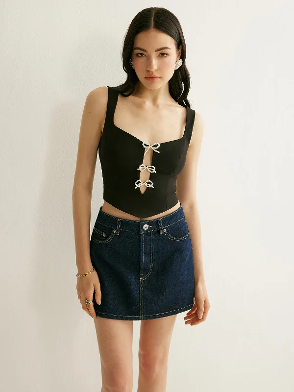 Custom - Made Casual Dresses for a Personalized Fit Pearl Bow Detail Crop Top