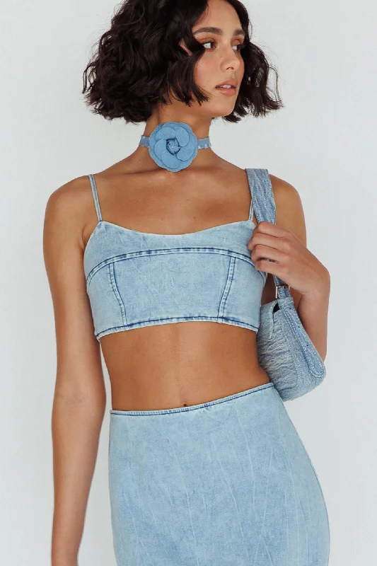 Weekend - Wear Casual Dresses for a Laid - Back Look​ The Moment Cami Strap Crop Top Denim
