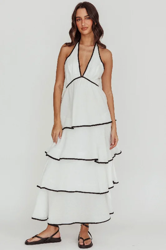 Winter - Warm Casual Dresses with Lined Fabrics​ Catalina Tiered Ruffle Maxi Dress White/Black