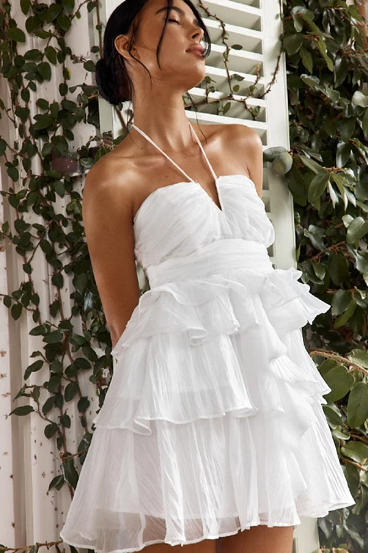 Bamboo - Fiber Casual Dresses for an Eco - Friendly Option​ Joy Of Life Layered Ruffle Mini Dress Off White