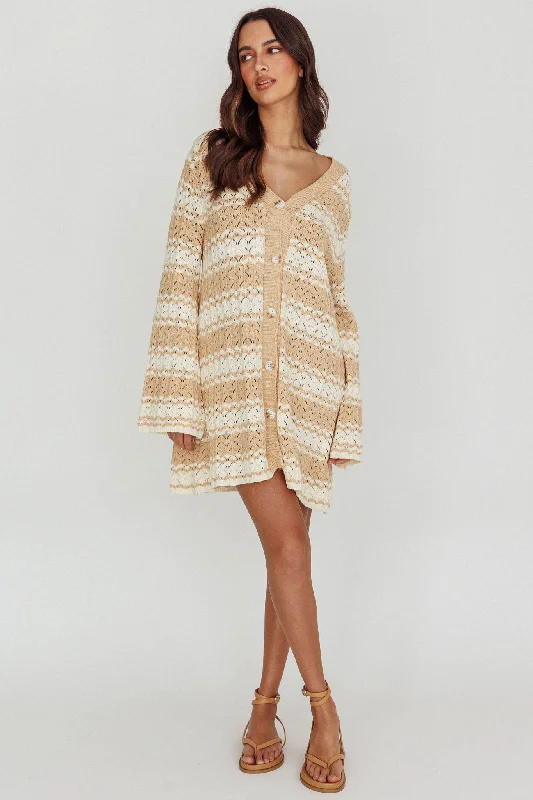 Sun - Protective Casual Dresses for Outdoor Activities​ Maysah Button-Up Knit Shirt Dress Nude Ivory