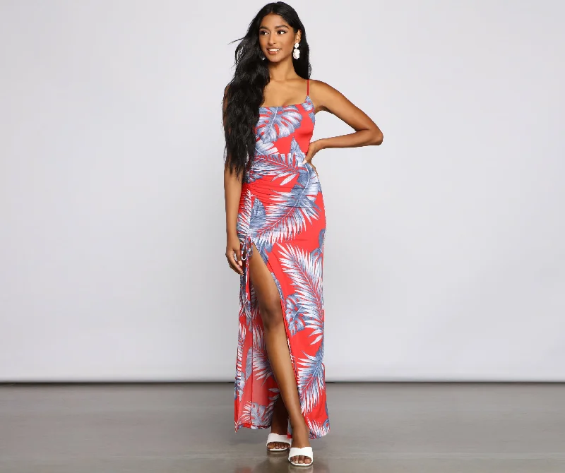Geometric - Patterned Casual Dresses for a Modern Style​ Pretty Palm Ruched Maxi Dress