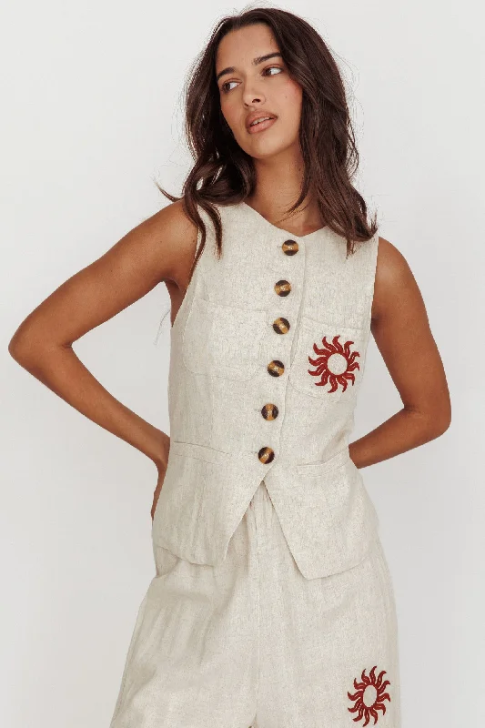 Home - Wear Casual Dresses for Comfort at Home​ Swing Of Things Sun Sleeveless Buttoned Vest Oat
