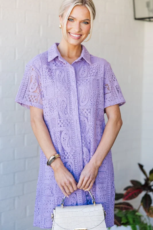 Linen Casual Dresses for Breathability​ Stick To The Book Lavender Lace Dress
