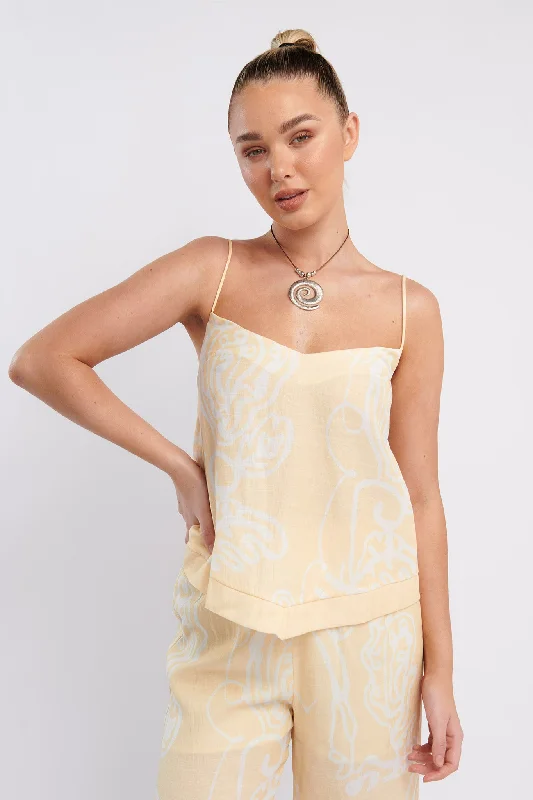 Travel - Friendly Casual Dresses for Comfort on the Go​ Oceania Cami Strap Top Print Yellow