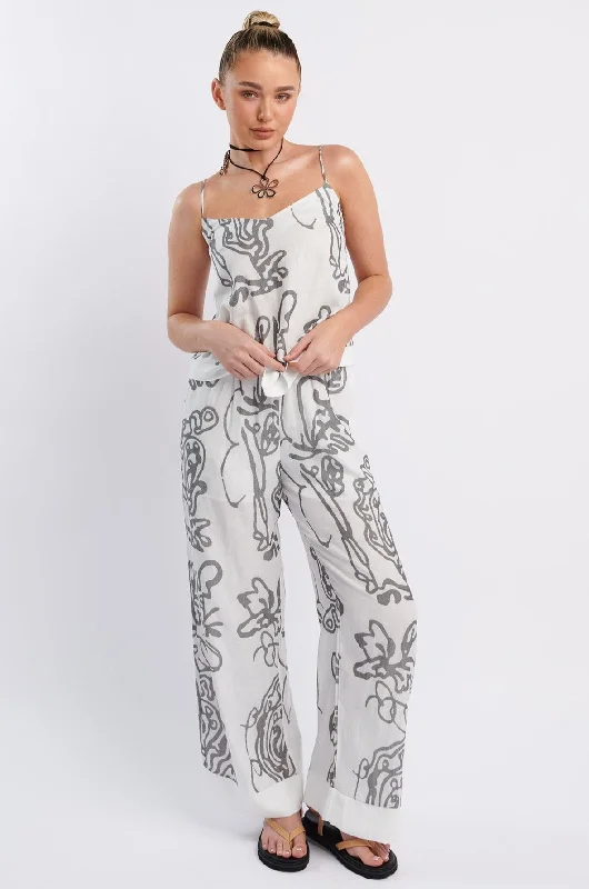 Office - Appropriate Casual Dresses with a Professional Edge​ Oceania Long Pants Print White