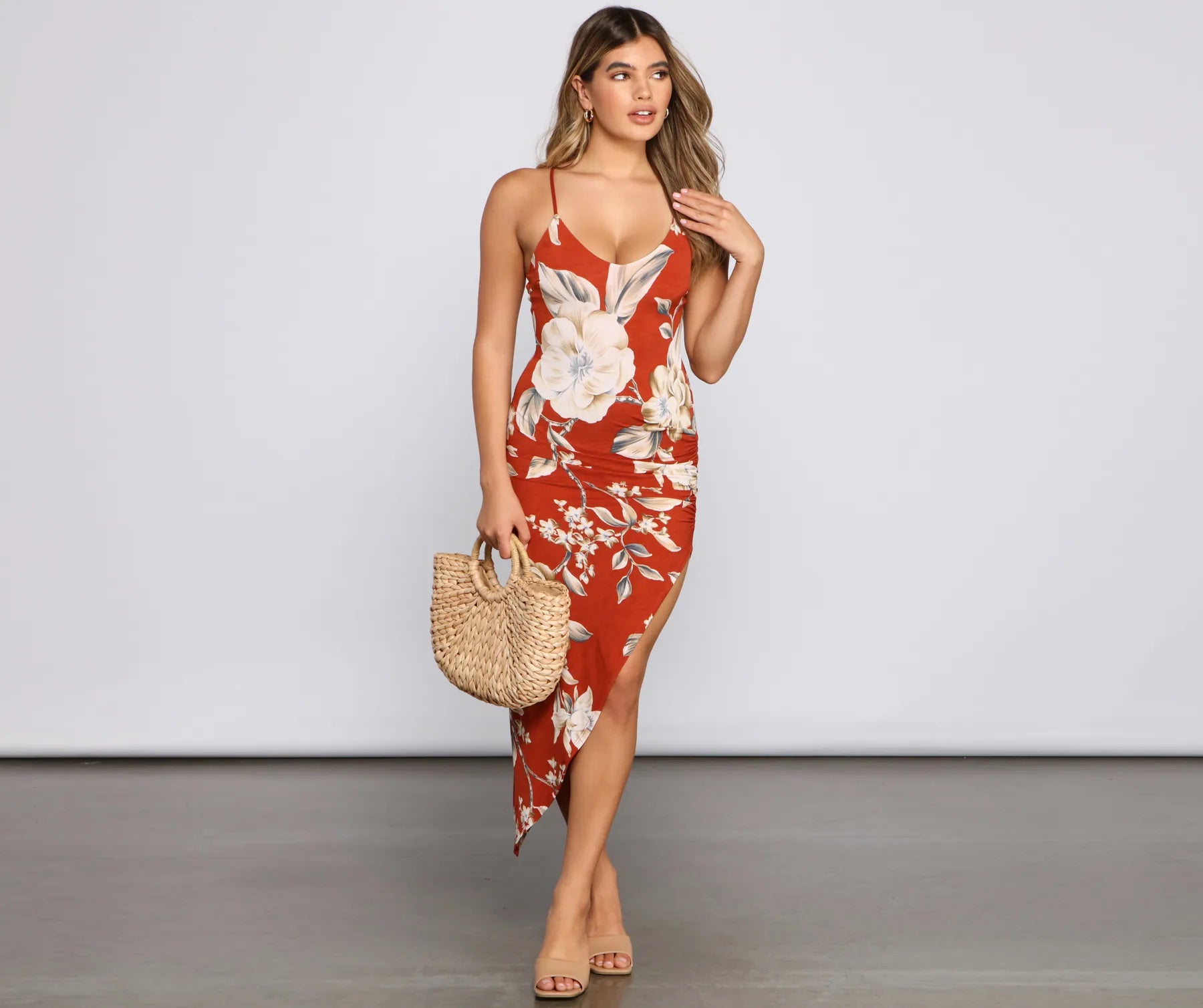Argyle - Printed Casual Dresses in Pastel Hues​ Sunset Stunner Asymmetrical Midi Dress