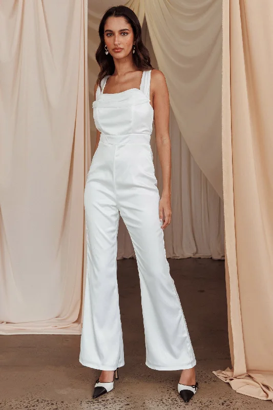 Crochet Casual Dresses for a Handmade Appeal​ Tarlena Chiffon Neckline Jumpsuit Off-White