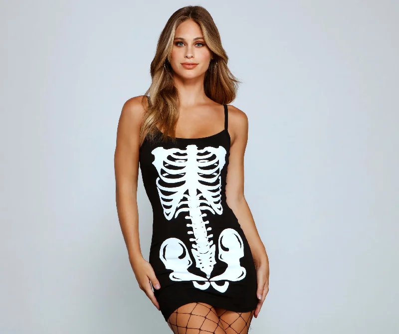 Party Casual Dresses for a Night Out​ Glam Ghoul Skeleton Print Mini Dress