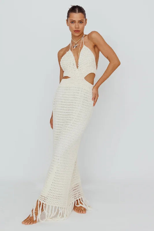 Short - Sleeve Casual Dresses with Printed Graphics​ Lelei Crochet Open Back Maxi Dress Beige