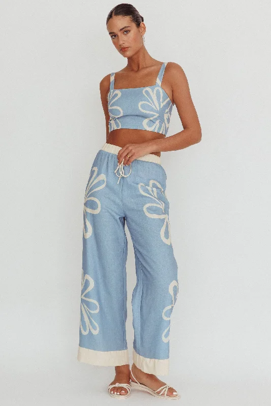 Toddler Casual Dresses in Soft Fabrics​ Briar Floral Wide Leg Pants Beige Blue