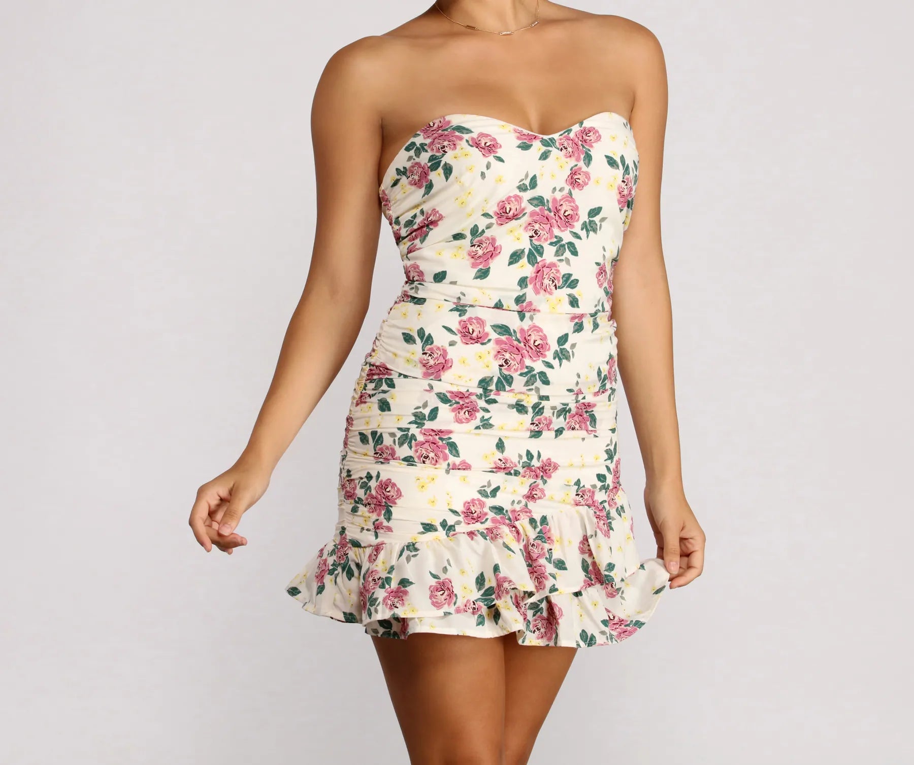 Denim Casual Dresses for a Casual and Durable Option​ Floral Feels Ruffle Mini Dress