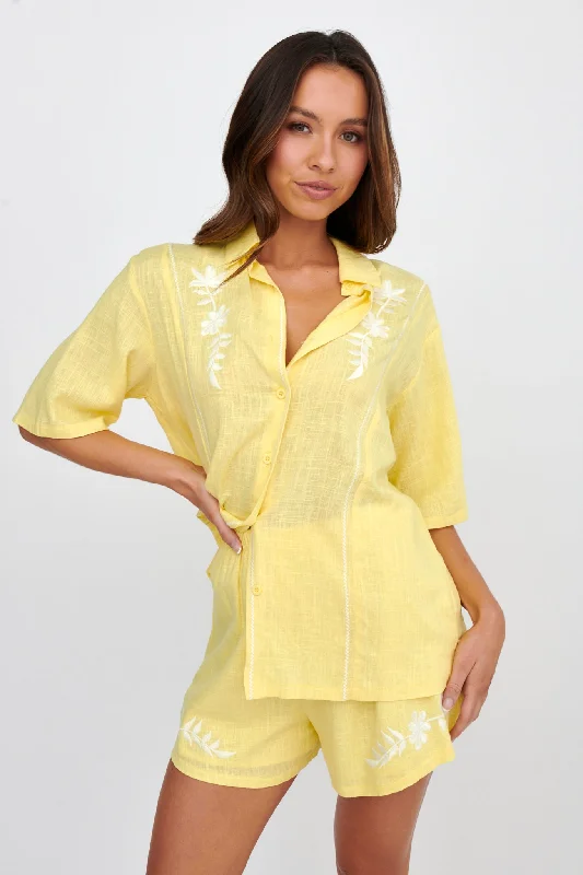 Glittery Casual Dresses for a Sparkly Effect​ Jeni Embroidered Detail Shirt Yellow