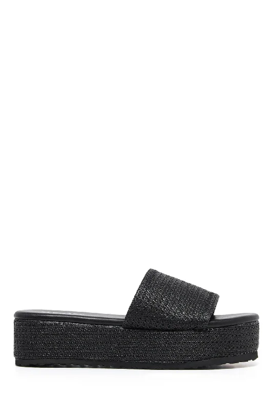 DIY - Inspired Casual Dresses with Customizable Elements​ THERAPY Avery Flatform Sandal Raffia Black