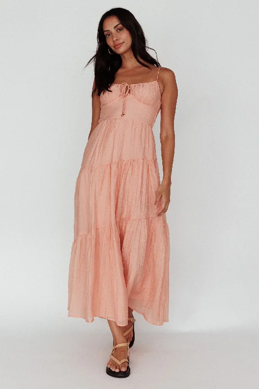 Toddler Casual Dresses in Soft Fabrics​ Doe Tie Bust Maxi Dress Apricot