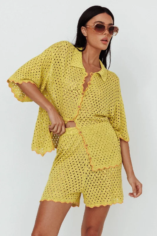 Garden Party Casual Dresses with Floral Motifs​ Just A Hunch Crochet Shorts Avocado/Pumpkin