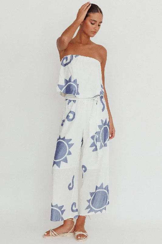 Plus - Size Casual Dresses for a Comfortable Fit​ Nectar Sun Print Wide Leg Pants Blue