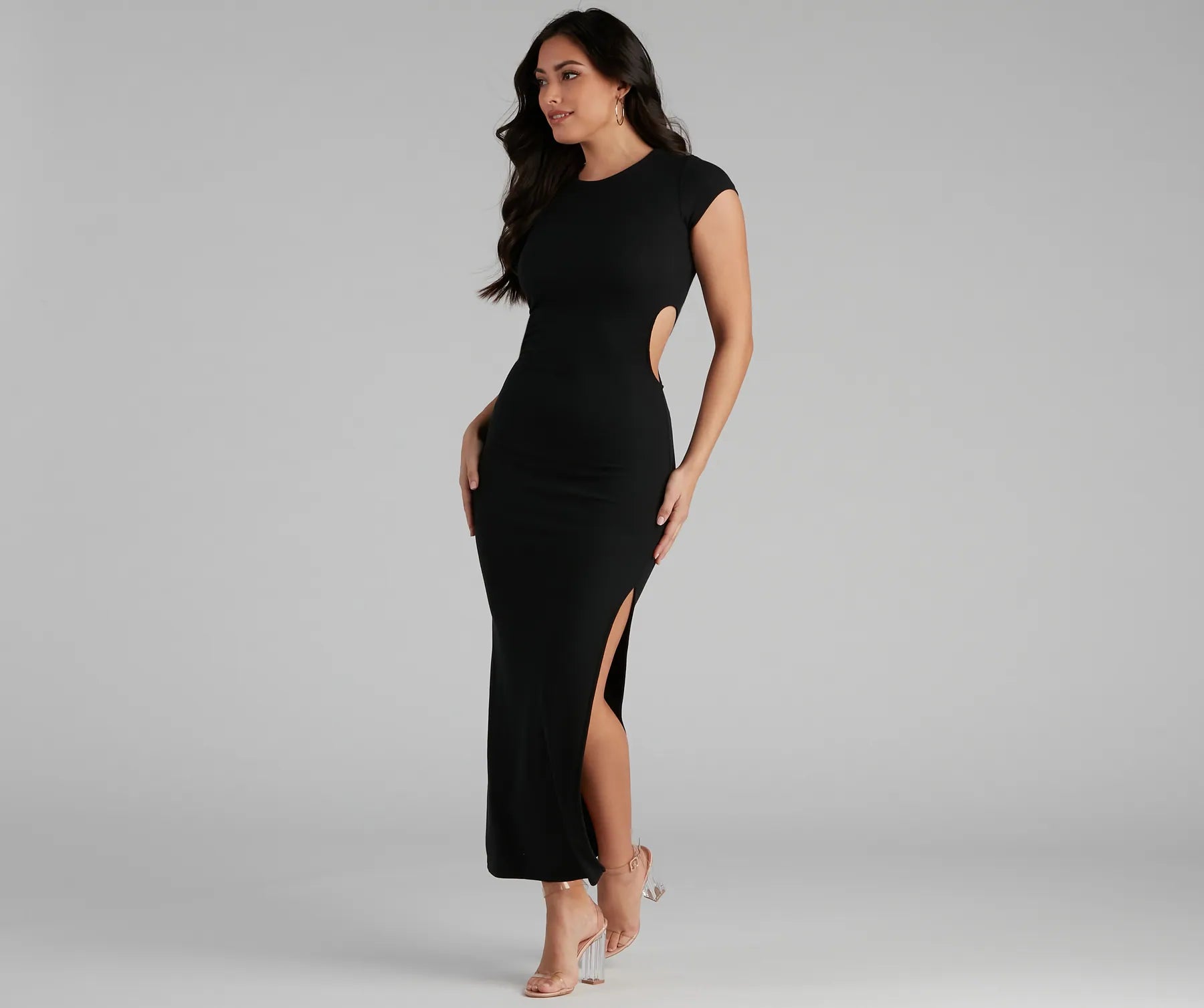Zip - Front Casual Dresses for Easy On and Off​ Essential High Slit Ribbed Knit Maxi Dress