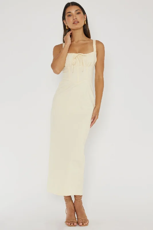 Cotton - Linen Blend Casual Dresses​ Sweet Pea Tied Bust Midi Dress Butter