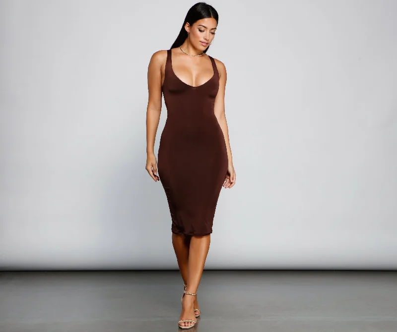 Feathered - Trimmed Casual Dresses for a Dramatic Look​ Bring On Basics Sleeveless Midi Dress