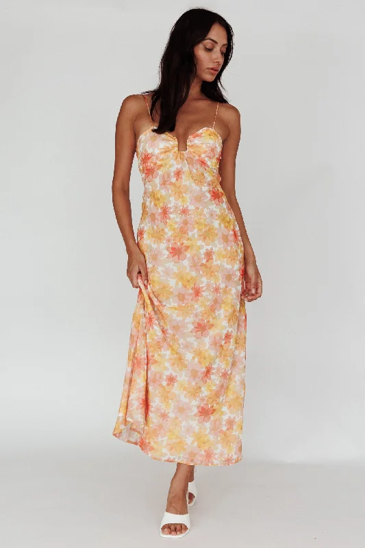 Wrap - Style Casual Dresses for Easy Wear​ Arika Twist Back Midi Dress Floral Yellow