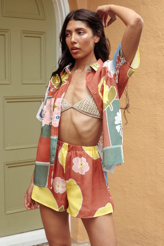 Floral Printed Casual Dresses for Summer​ Swing Of Things Elastic Waist Shorts Citrus Terracotta