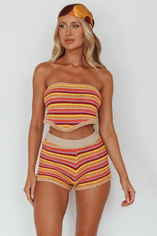 Faux Fur - Lined Casual Dresses for Winter Warmth​ Pacific Strapless Knit Crop Top Tangerine Mixed