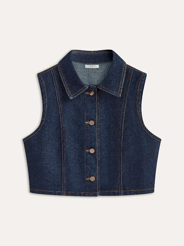 Knit Casual Dresses in Chunky Patterns​ Denim Button-Up Sleeveless Vest
