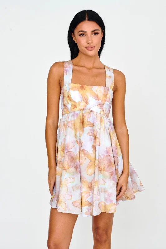 Machine - Washable Casual Dresses for Hassle - Free Care​ New Horizons Square Neckline Tied Mini Dress Yellow