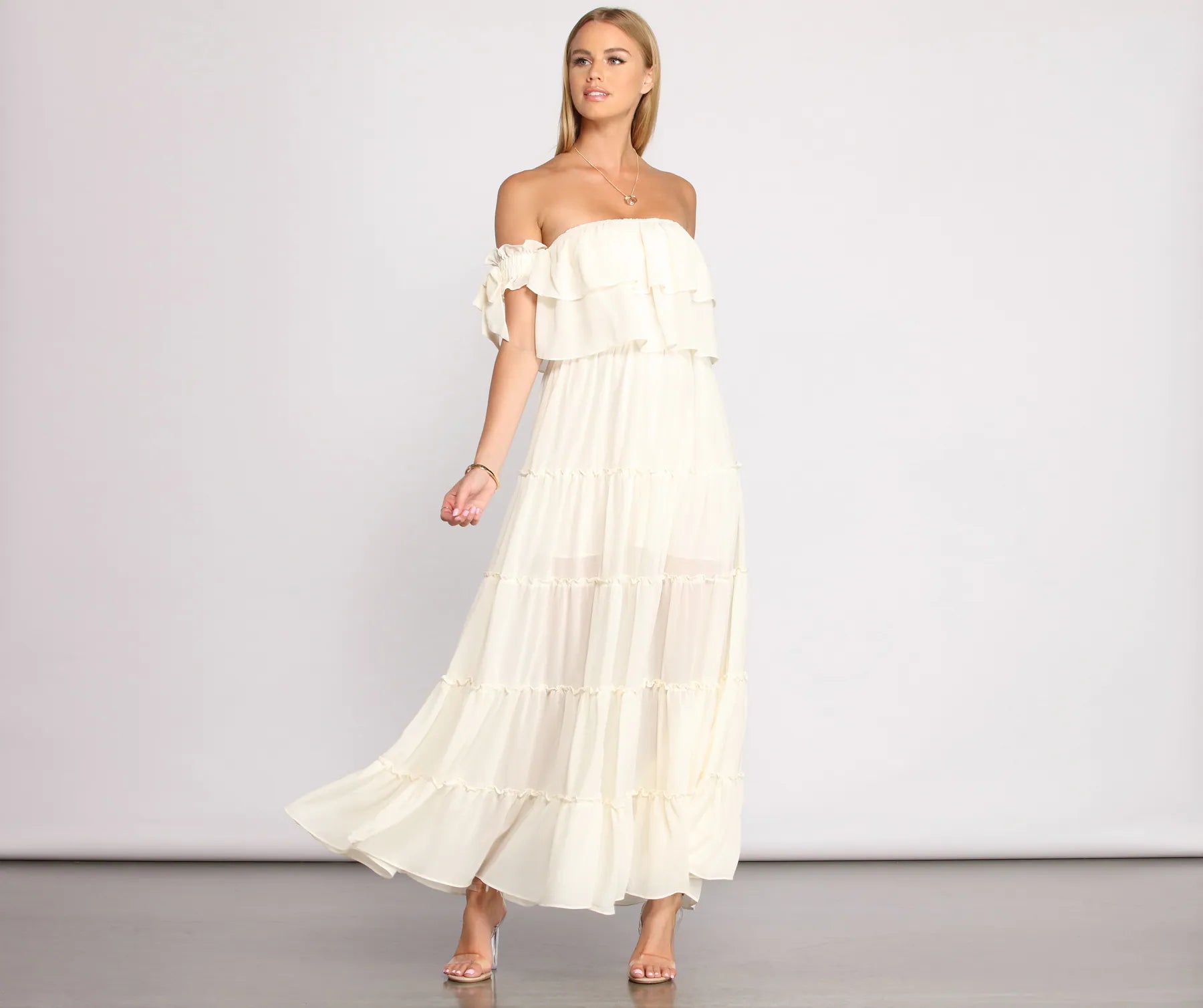 Sun - Protective Casual Dresses for Outdoor Activities​ Ruffled Romance Off The Shoulder Maxi Dress