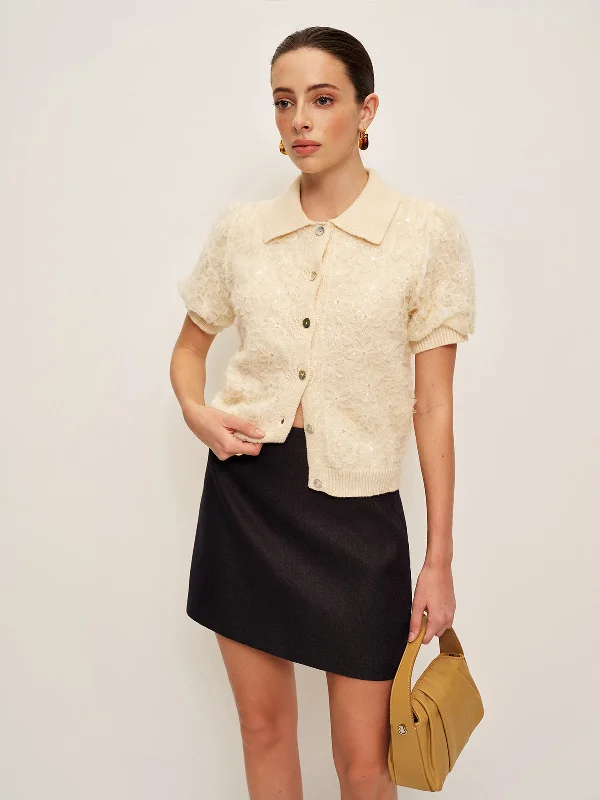 Scarf - Accented Casual Dresses for Added Style​ Sequin Embellished Lace Knit Cardigan