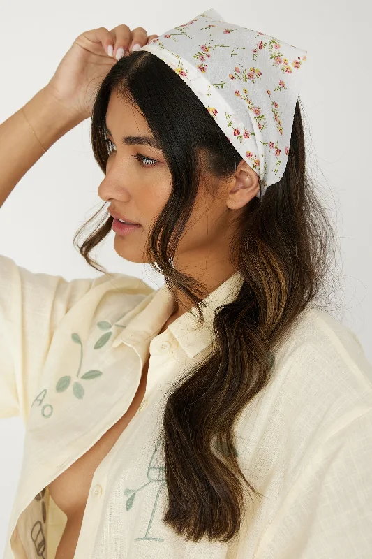 Crochet Casual Dresses for a Handmade Appeal​ Peta Floral Headscarf Band White