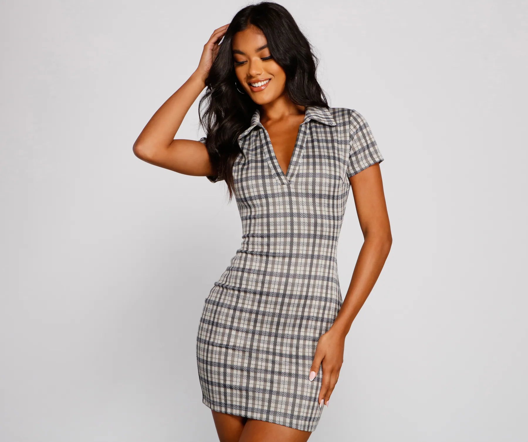 Metallic - Accented Casual Dresses for a Shiny Finish​ Preppy Trendsetter Plaid Mini Dress