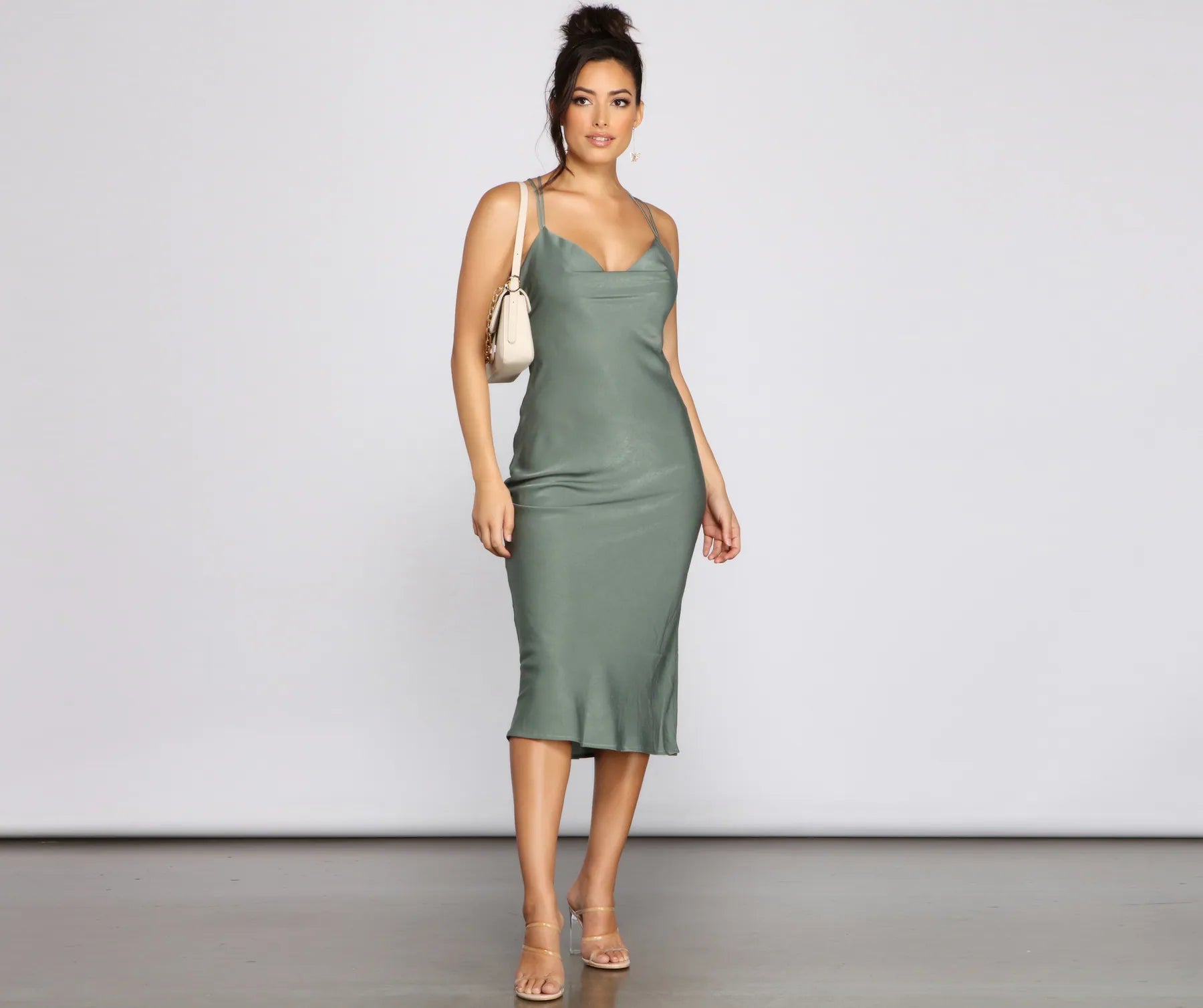 Faux Fur - Lined Casual Dresses for Winter Warmth​ Forever Chic Satin Midi Dress