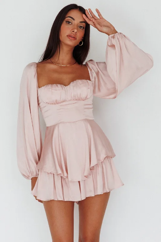 Washable Casual Dresses for Convenient Cleaning​ New Light Balloon Sleeve Romper Blush