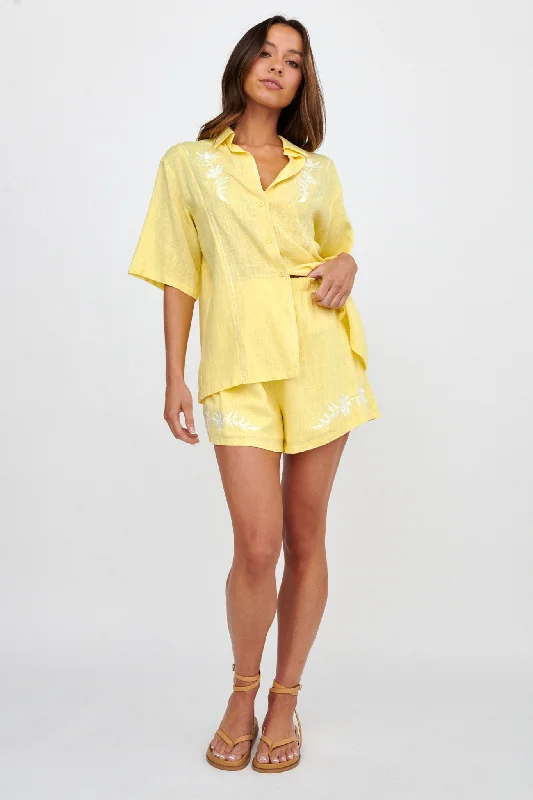 Winter - Warm Casual Dresses with Lined Fabrics​ Jeni Embroidered Detail Shorts Yellow