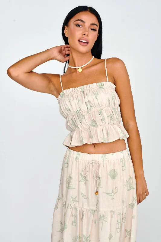 Sequined Casual Dresses for Special Occasions​ South Bay Ruched Cami Top Print Sage