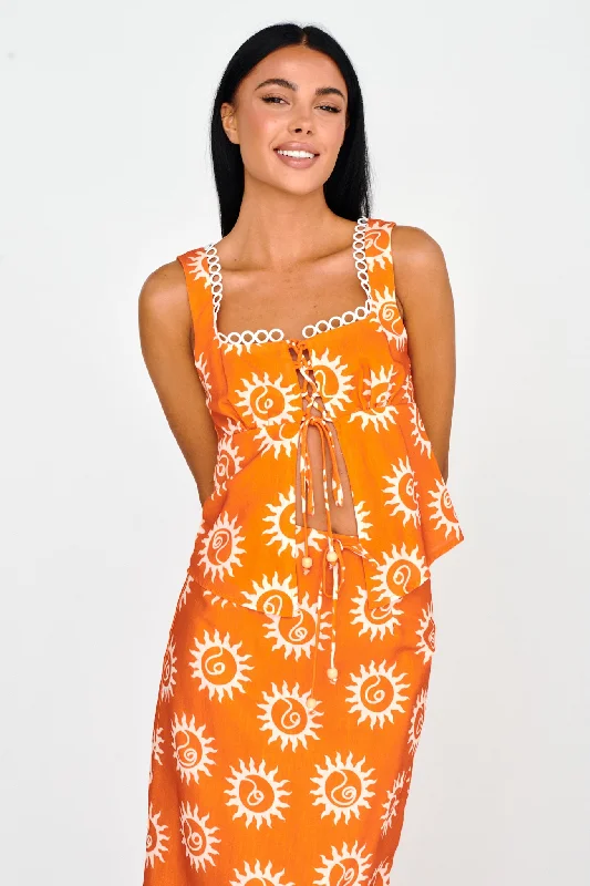 Modal Casual Dresses in Smooth Textures​ Sun Days Laced Bust Top Sun Orange
